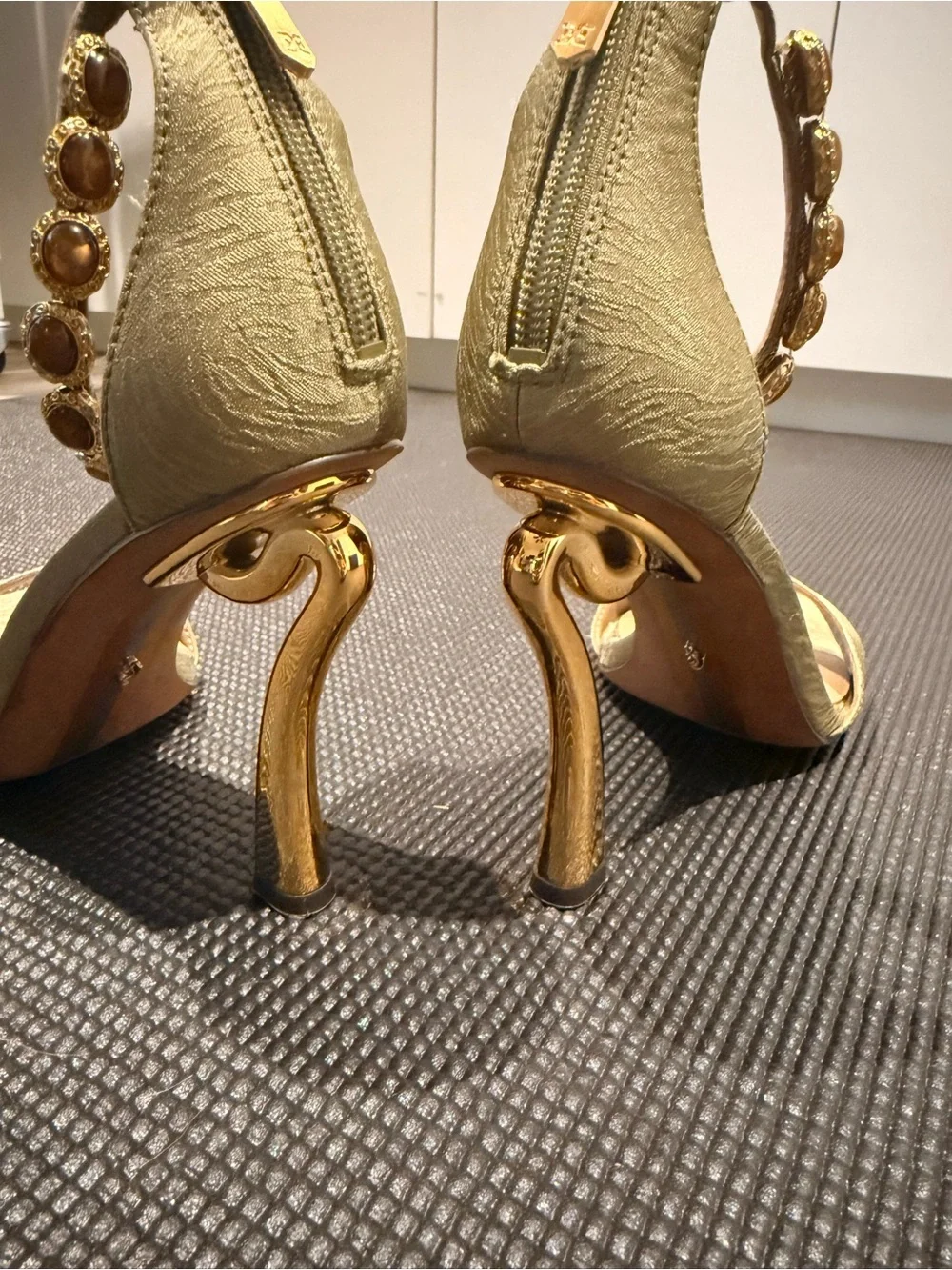 Sam Edelman Lyra Light Olive Jeweled Ankle Strap Heels Size 8